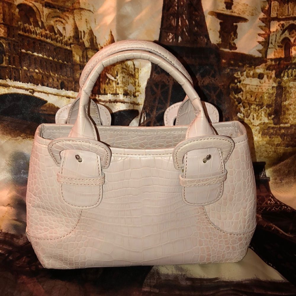 Cole Haan Mini Satchel Croc Print Embossed Leather Blush Pink Nude